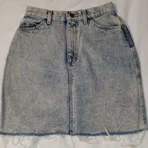 Vintage 80s Lee Acid Wash Denim Jean‎ Skirt Raw Hem Size 7